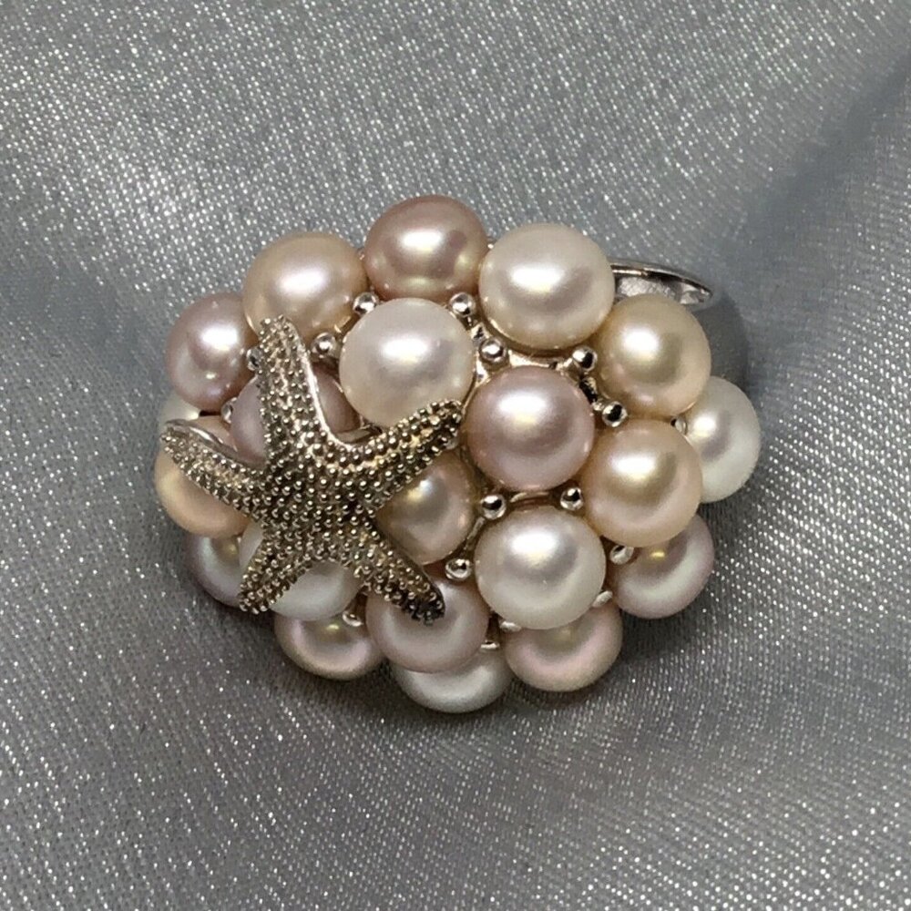 Honora Sterling silver, cultured pearl, starfish ring 8 1/2